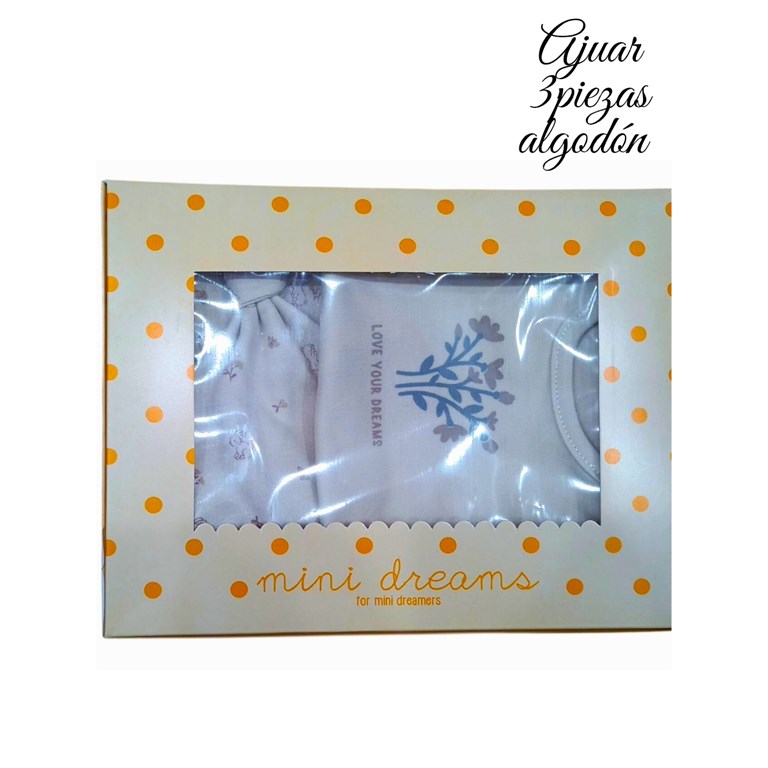 Set de body en interlock liso con estampa central combinado con rana y gorrito conejos y florcitas para beba dreams
