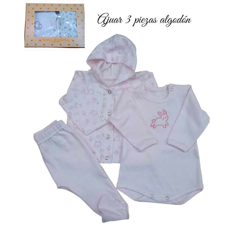 Set de ranita y body en interlock liso con bordado central combinado con campera con capucha disponible en unisex,nena y varon dreams