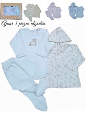 Set de ranita y body en interlock liso con bordado central combinado con campera con capucha disponible en unisex,nena y varon dreams