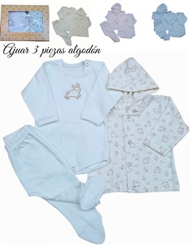 Set de ranita y body en interlock liso con bordado central combinado con campera con capucha disponible en unisex,nena y varon dreams