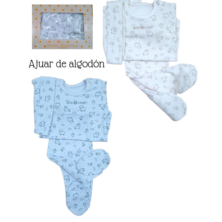 SET AJUAR 3 PIEZAS  BODY RANITA GORRO  ESTAMPADA. DREAMS