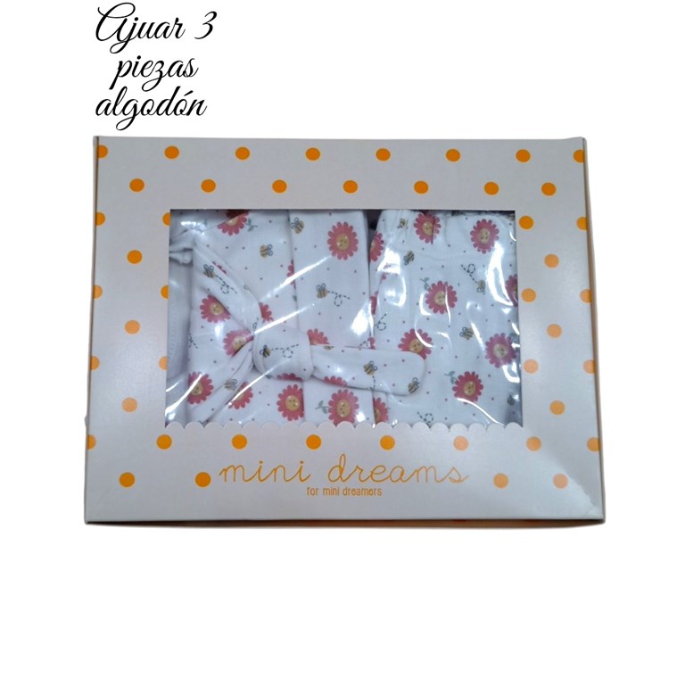 Set de ranita gorrito y body en interlock floreado para beba dreams