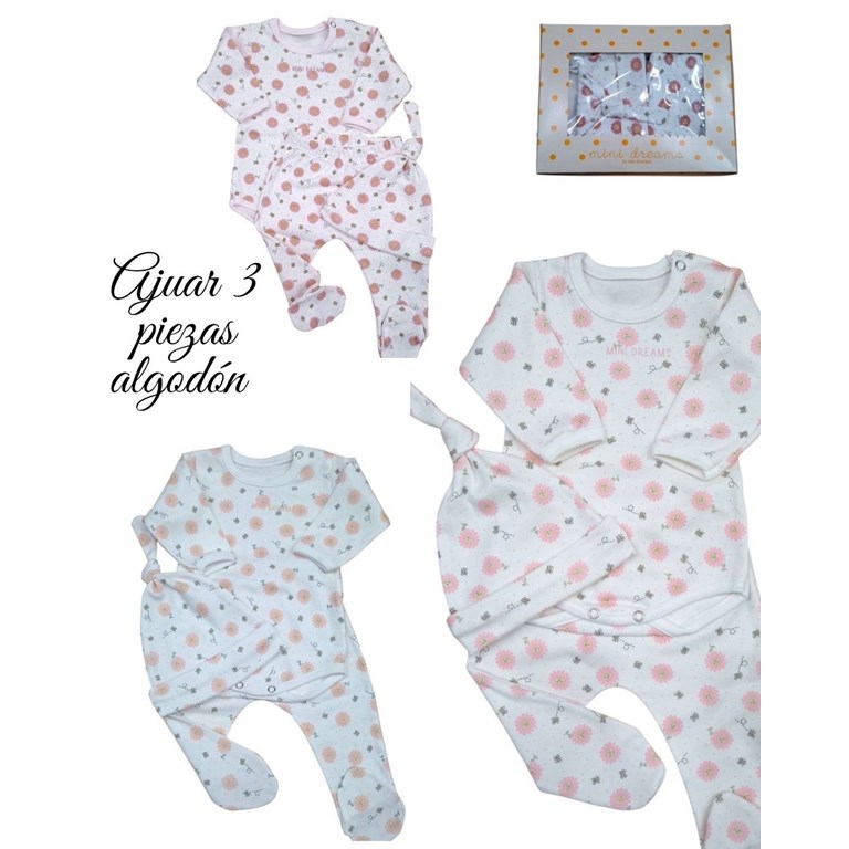 Set de ranita gorrito y body en interlock floreado para beba dreams
