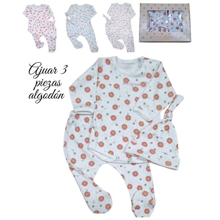 Set de ranita gorrito y body en interlock floreado para beba dreams