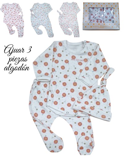 Set de ranita gorrito y body en interlock floreado para beba dreams