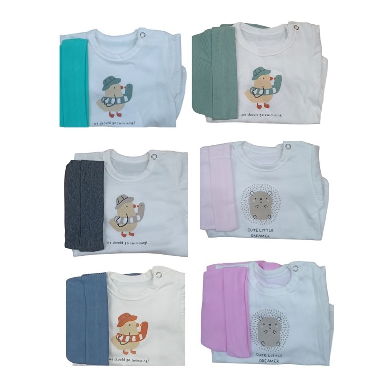 set de 3 piezas body manga corta en jersey estampa flores y pantalon y gorro liso.Dreams