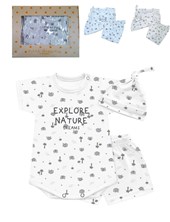 Set de 3 pizas con body manga corta con gorro y pantalon en jersey rayado varon.Dreams
