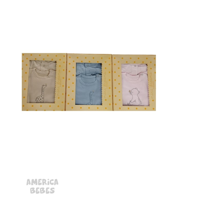 Set 3 piezas body manga corta estampa central con pantalon y gorro jesey.Dreams