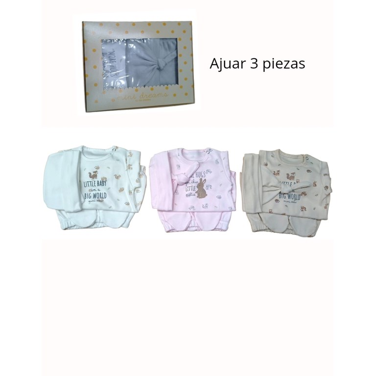 Set 3 piezas, body interlock animalitos, estampado central, c/ranita y gorro, nena y nena. Dreams