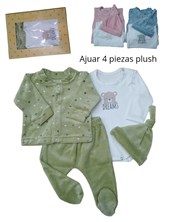 Set 4 piezas, body estampado, campera cuello mao plush estampado, c/ranita ygorro de plush liso, nena y varón. Dreams