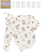 SET 3 piezas en caja, interlock estampado ositos, body estampado central, con ranita y gorro. Nene y nena. DREAMS