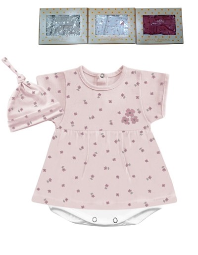 Set 4 piezas, body estampado central, con ranita en interlock liso, campera cuello 'mao' ygorro en plush, nena y varón. Dreams
