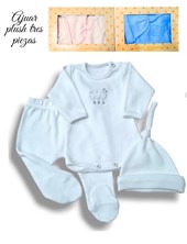 Set 3 piezas, interlock desagujado, body bordado, con ranita y gorro, nena y varón. Dreams