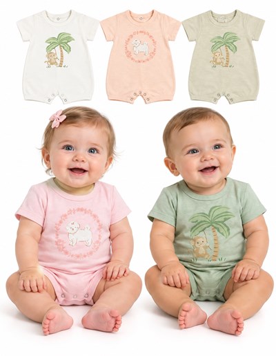 Enterito bebé en cloqué, estampado central, nena y varón. Dreams
