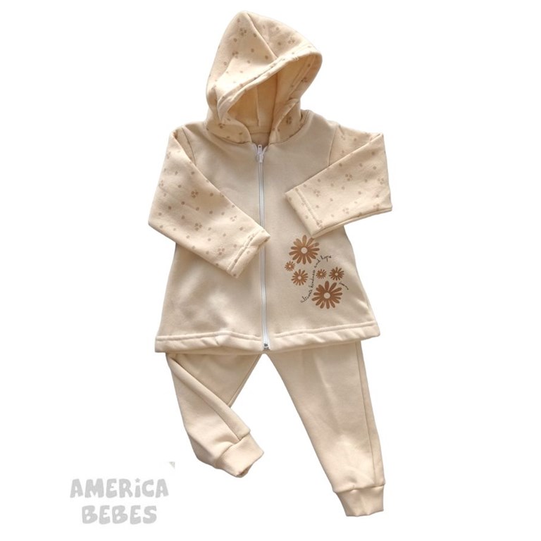 CONJUNTO DE BEBA CAMPERA ESTAMPADA FLORES Y PANTALON LISO DREAMS
