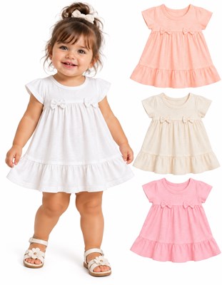 Vestido bebé en plumetí con moño artesanal. Deams
