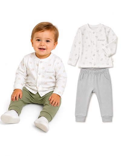 CONJUNTO BEBE DE INTERLOCK, CAMPERA ESTAMPADO ANIMALITOS.DREAMS