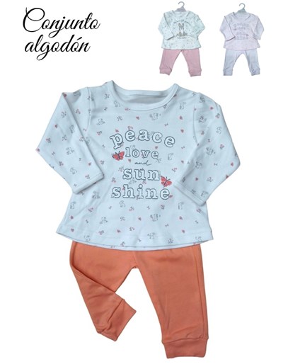 Conjunto BB, remera manga larga, interlock estamp. conejos, estamp. central. Dreams