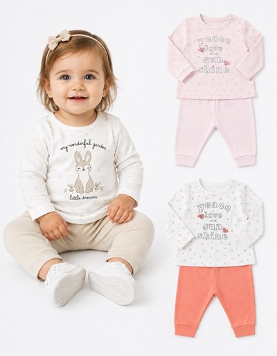 CONJUNTO BEBE INTERLOCK, REMERA MANGA LARGA ESTAMPA CONEJOS. DREAMS