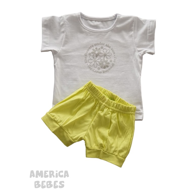 Conjunto bebé remera en jersey estamp. rayado ancho, estampado central, c/pantalón rústico. Dreams