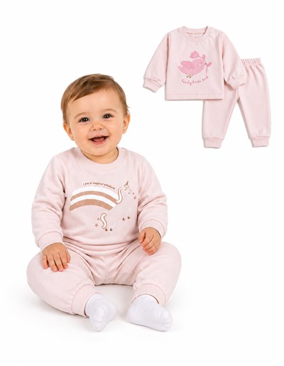 CONJUNTO PARA BEBA DE FRISA CON ESTAMPA CENTRAL PAJARITO. DREAMS