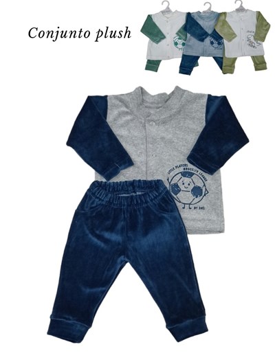 Conjunto BB plush, campera cuello 'Mao', estampado de varón. Dreams