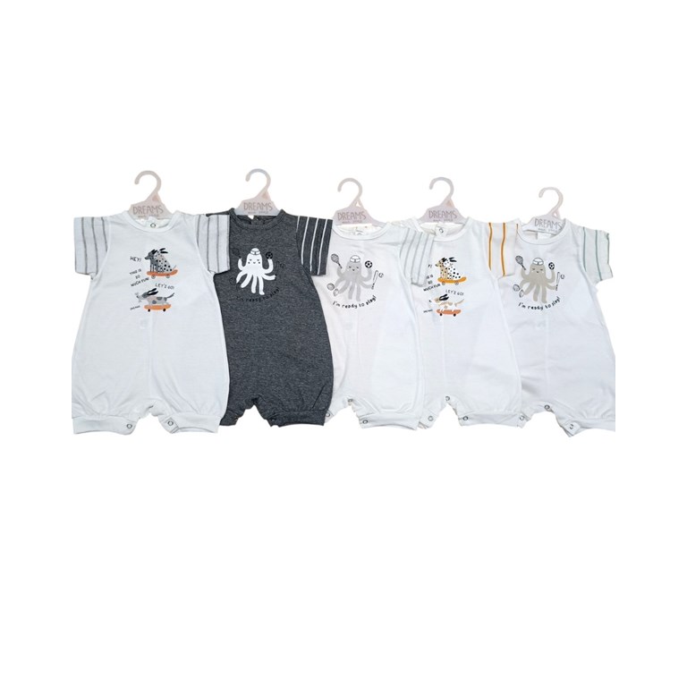 Enterito bebe jersey combinado con mangas rayadas estampado central varon.Dreams