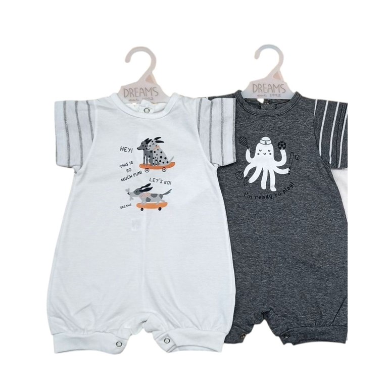Enterito bebe jersey combinado con mangas rayadas estampado central varon.Dreams