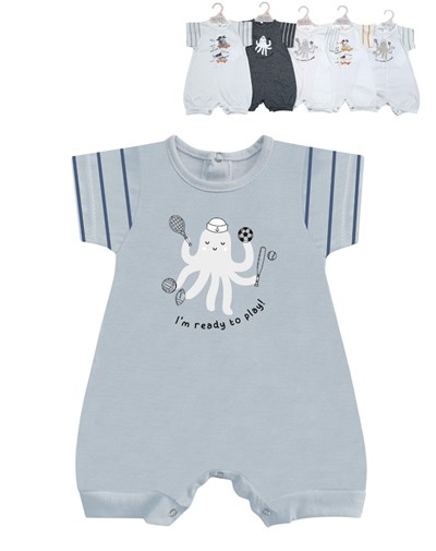 Enterito bebe jersey combinado con mangas rayadas estampado central varon.Dreams