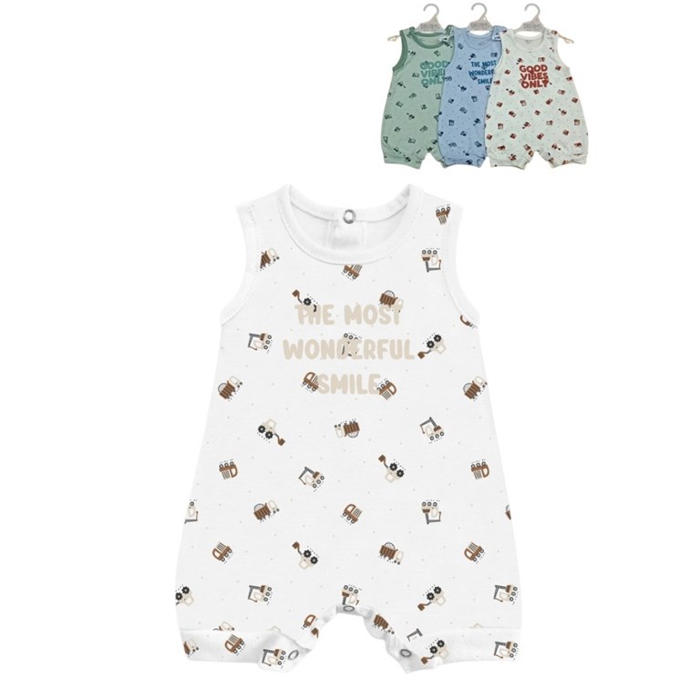 Enterito bebe sin mangas en jersey estampa camiones para varon.Dreams