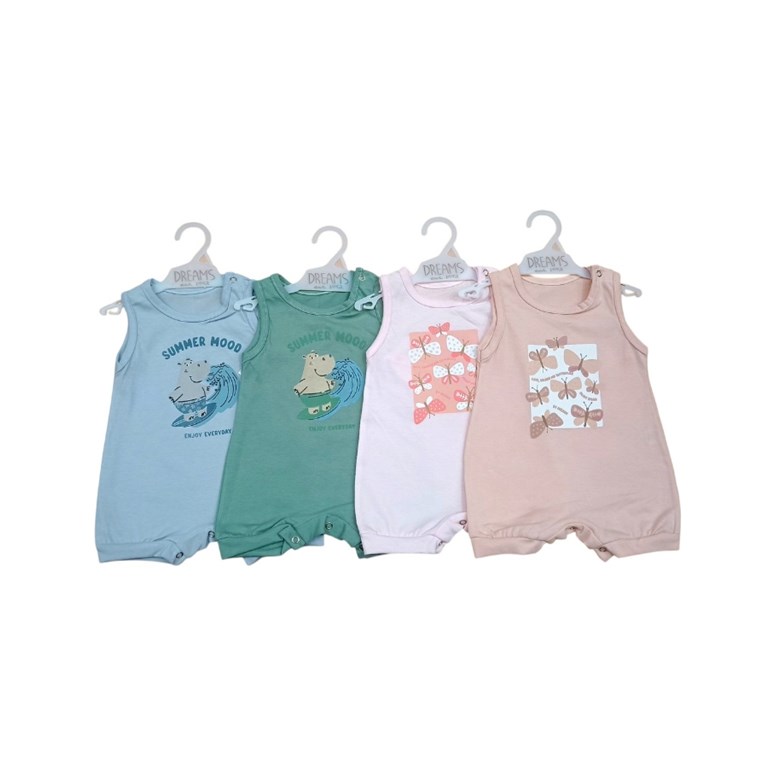 Enterito bebe sin mangas en jersey liso con estampado central unisex.Dreams