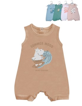 Enterito bebe sin mangas en jersey liso con estampado central unisex.Dreams