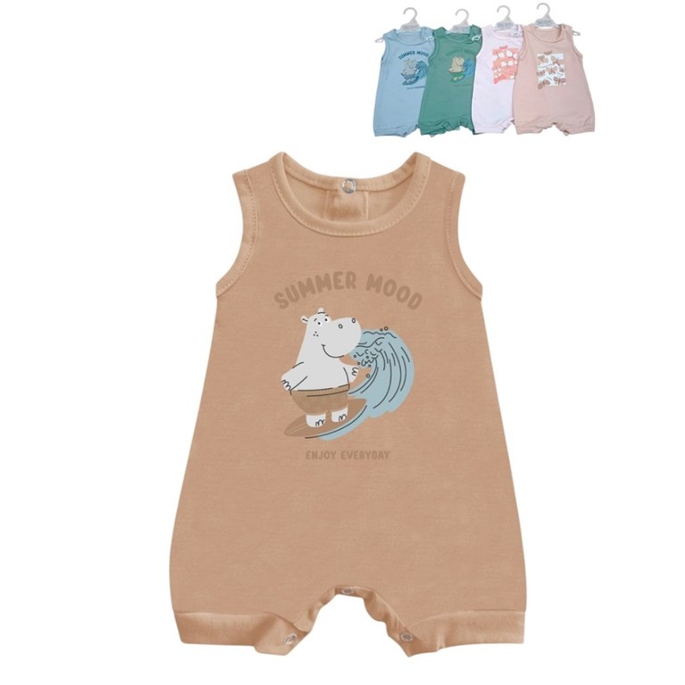 Enterito bebe sin mangas en jersey liso con estampado central unisex.Dreams