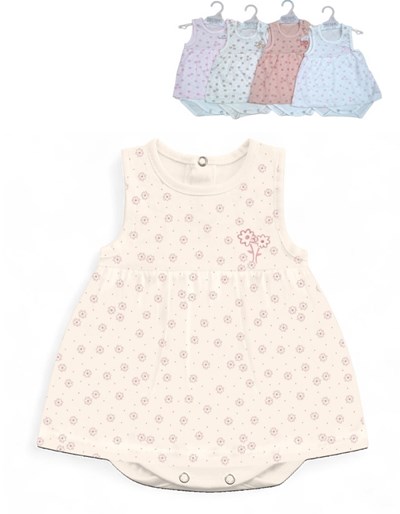 Body bebe con falda sin mangas en jersey estampado con flores canesu bordado.Dreams
