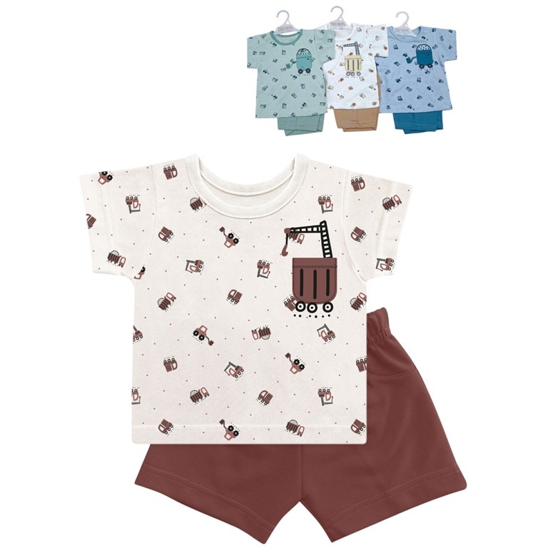 Conjunto de bebe remera jersey con estampado camiones,pantalon rustico  estampa central de varon.Dreams