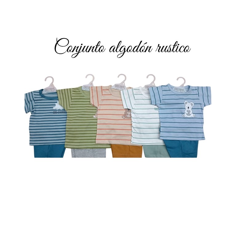 Conjunto bebe remera jersey estampa rayas y short rustico.Dreams