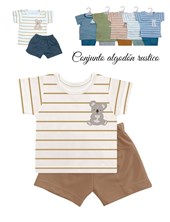 Conjunto bebe remera jersey estampa rayas y short rustico.Dreams