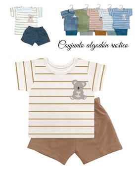 Conjunto bebe remera jersey estampa rayas y short rustico.Dreams
