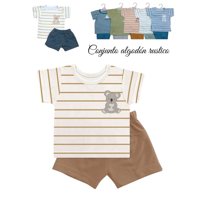 Conjunto bebe remera jersey estampa rayas y short rustico.Dreams
