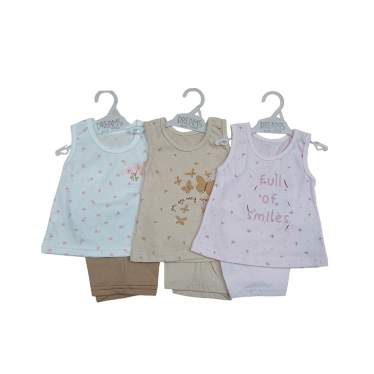 Conjunto bebe remera sin mangas jersey estampado mariposa estampado central con pantalon rustico.Dreams