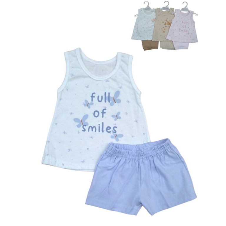 Conjunto bebe remera sin mangas jersey estampado mariposa estampado central con pantalon rustico.Dreams