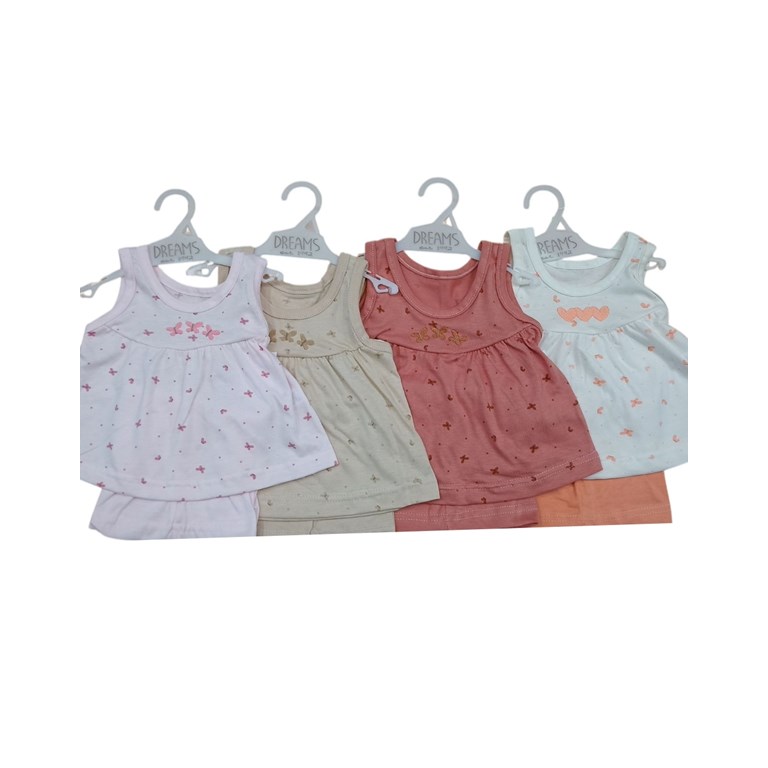 Conjunto bebe remera sin mangas jersey estampado mariposas canesu bordado con pollera pantalon combinado.Dreams
