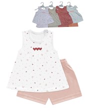 Conjunto bebe remera sin mangas jersey estampado mariposas canesu bordado con pollera pantalon combinado.Dreams
