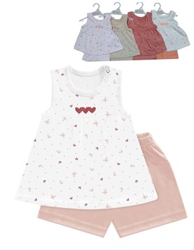 Conjunto bebe remera sin mangas jersey estampado mariposas canesu bordado con pollera pantalon combinado.Dreams