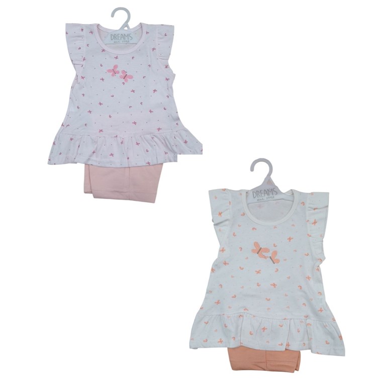 Conjunto para beba remera bordado mariposa + short. Dreams