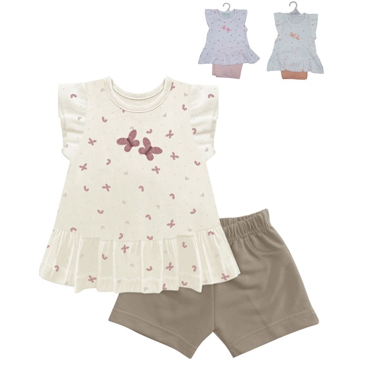 Conjunto para beba remera bordado mariposa + short. Dreams