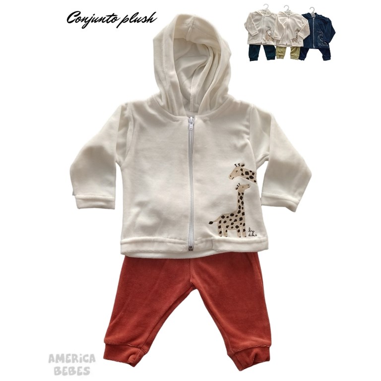 Conjunto BB plush, campera con capucha, estampado varón. Dreams