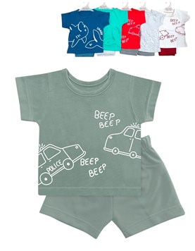 Conjunto de bebe remera jersey liso estampado central con pantalon rustico varon.Dreams
