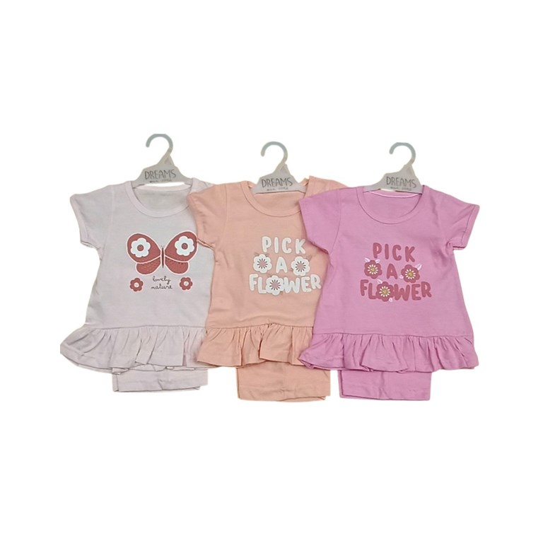 Conjunto bebe remera y pantalon jersey liso estampado central nena.Dreams