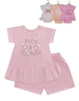 Conjunto bebe remera y pantalon jersey liso estampado central nena.Dreams